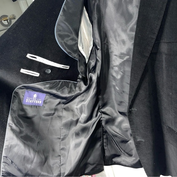 Stafford Corduroy Blazer 48R Elbow Patch Classic Fit 100% Cotton Black Men’s - Picture 4 of 14